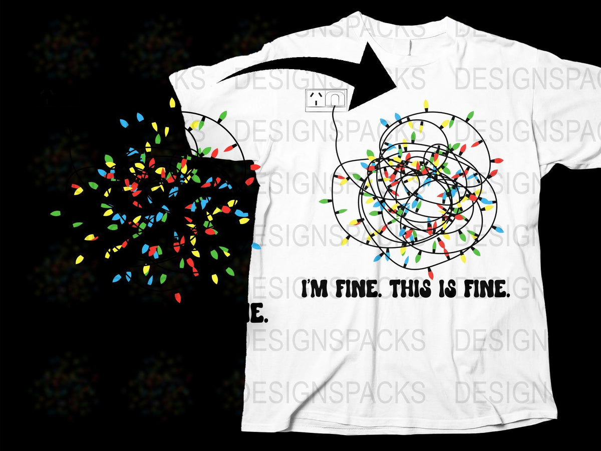 Graphic T-Shirt 'I'm Fine. This Is Fine.' White Tee with Colorful Splatter Art Design