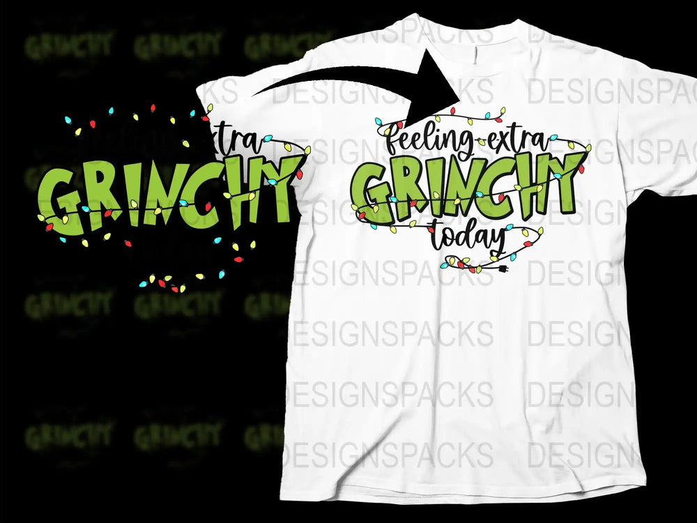 Feeling Extra Grinchy Today T-Shirt, Funny Christmas Tee, Holiday Lights Graphic, Unisex White Shirt