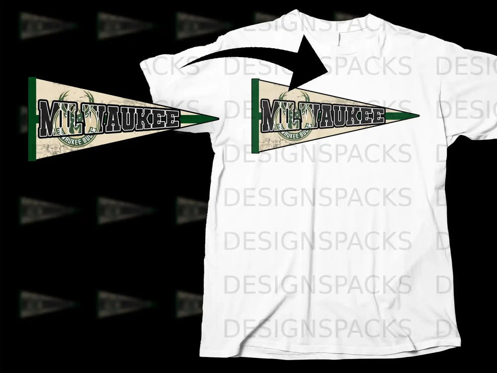 Milwaukee Bucks Pennant on White T-shirt Design