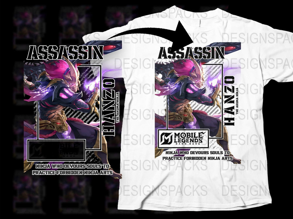 Mobile Legends Assassin Graphic T-Shirt, Ninja Hero Print, Gamer Clothing, Unisex White Tee, Unique Gaming Apparel