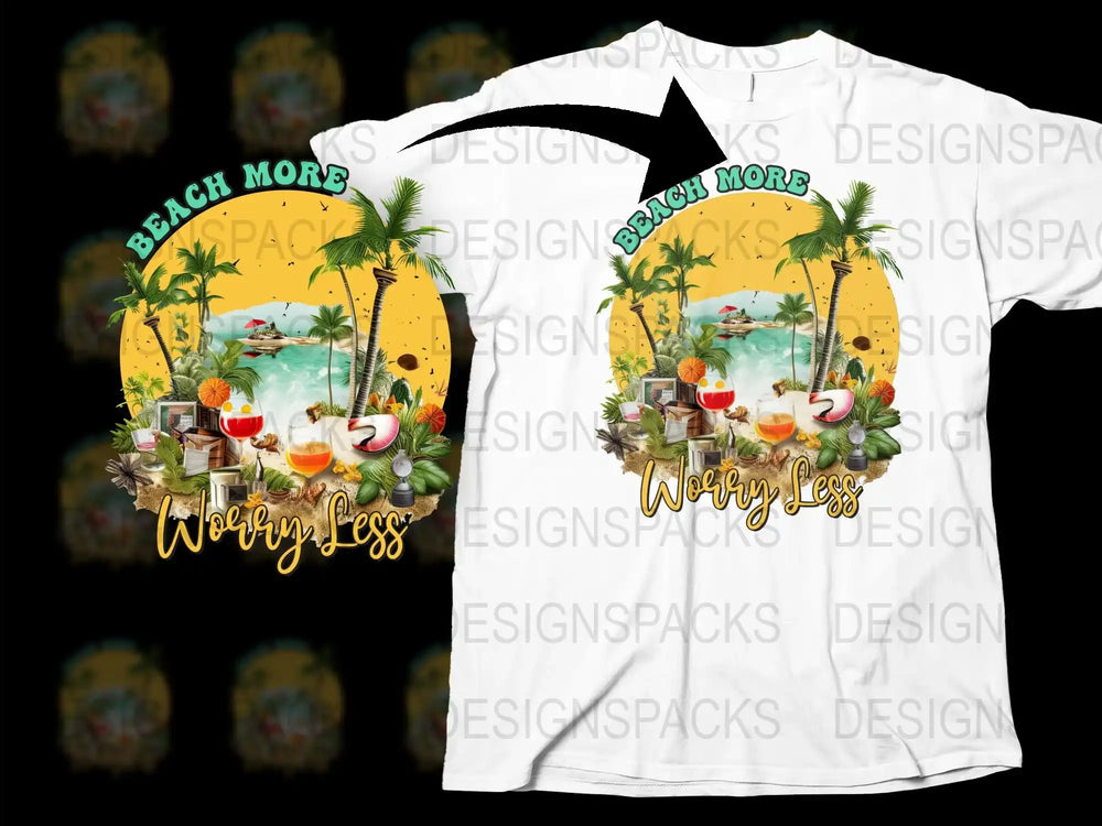 Tropical Beach More Worry Less T-Shirt, Summer Vacation Graphic Tee, Unisex Island Paradise Shirt