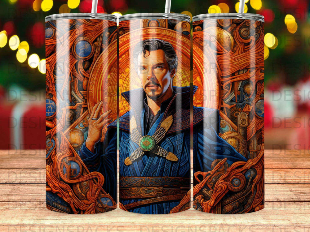 Doctor Strange centered in ornate, golden, cosmic gears design.