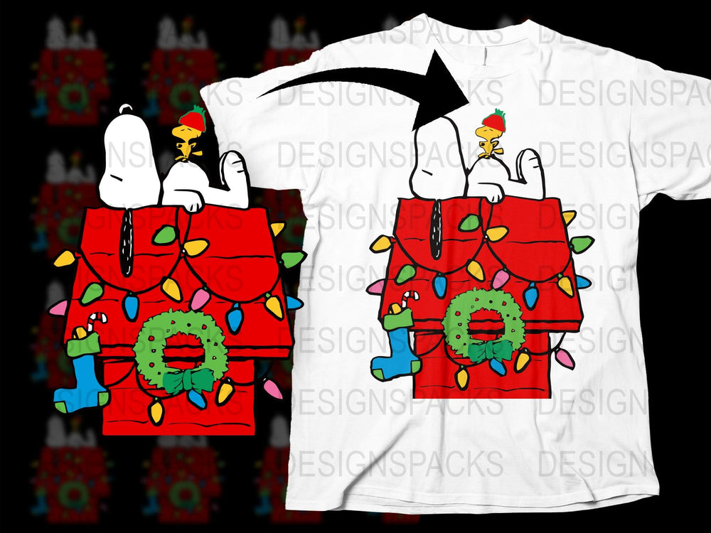 Colorful Holiday Themed T-Shirt with Festive Snowman and Wreath Design, Unisex Christmas Apparel