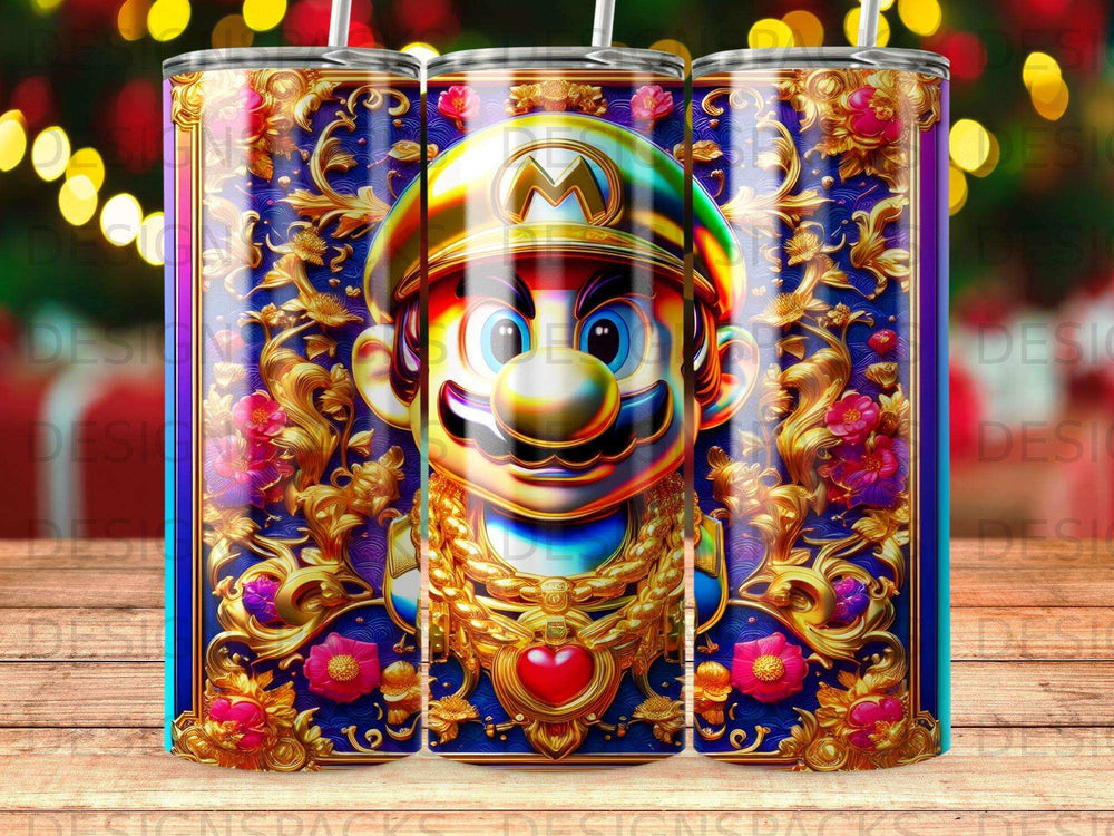 Mario character design with ornate gold floral patterns and red heart emblem.