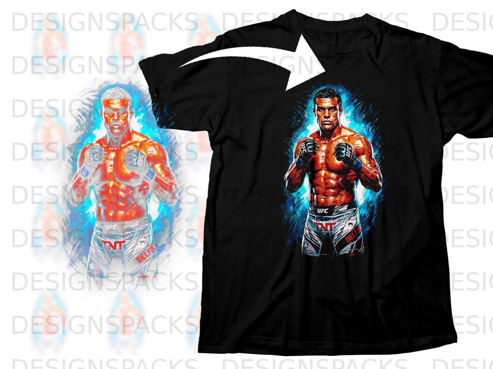 Black t-shirt with a graphic of a muscular fighter with "UFC" and "TNT" logos.