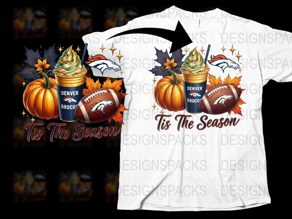 Denver Broncos Fall Season T-Shirt, Pumpkin Spice Football Design, Autumn Sports Fan Apparel