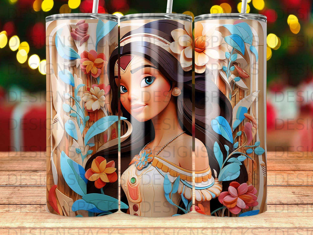 Animated character with brown hair and blue eyes, surrounded by flowers and leaves.