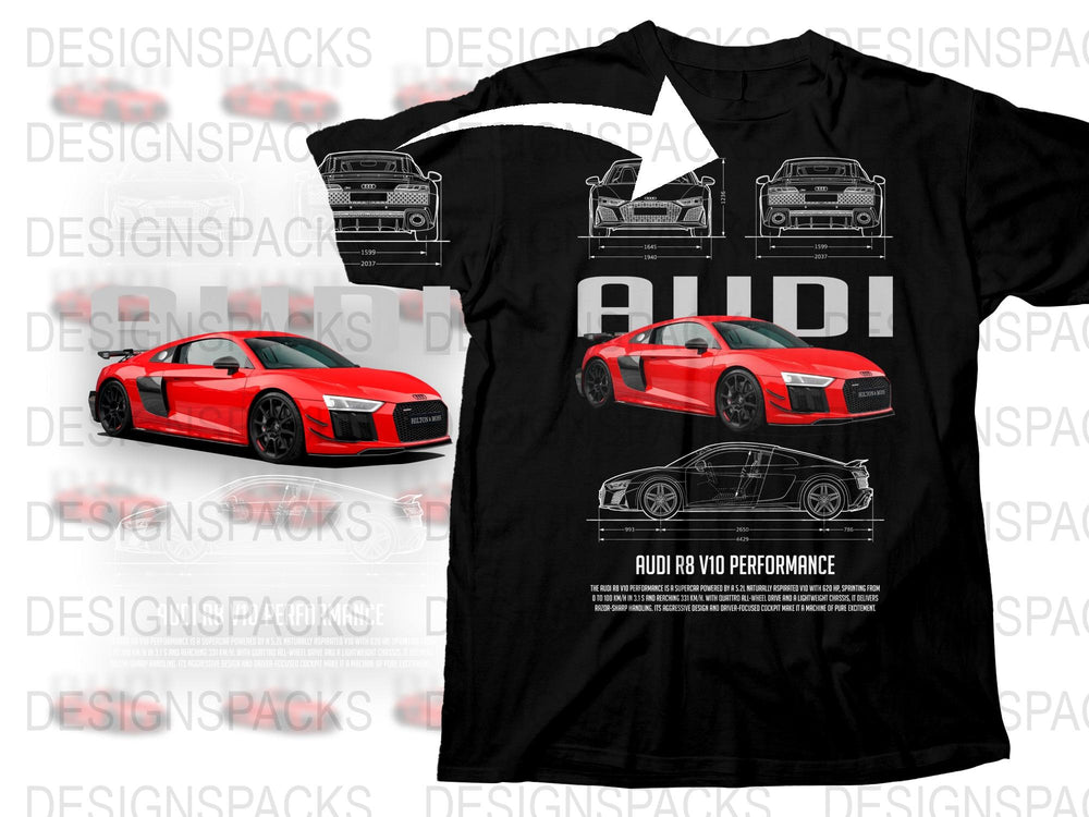 Audi R8 Performance T-Shirt, Car Enthusiast Gift, Men's Graphic Tee, Automotive Apparel