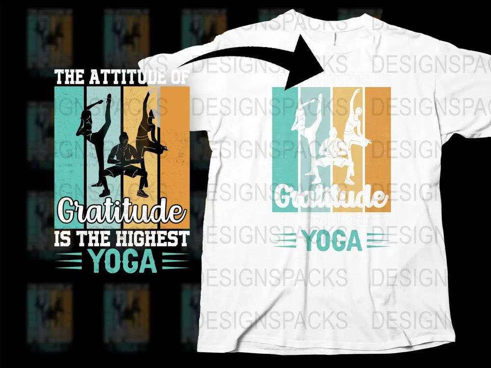 Yoga T-Shirt with Inspirational Quote, Gratitude Theme, Colorful Yoga Pose Graphic Tee for Men and Women