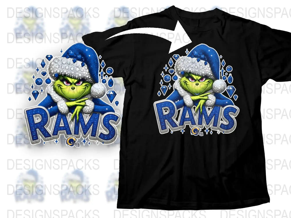 Rams Grinch T-Shirt, Funny Christmas Football Tee, Holiday Sports Fan Gift, Unisex Black Shirt