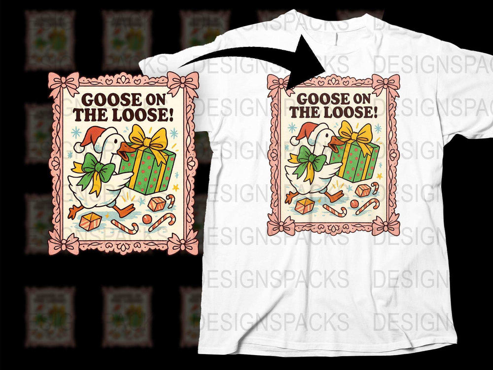 Goose on the Loose Graphic T-Shirt, Fun Animal Design, Unisex White Tee with Colorful Print