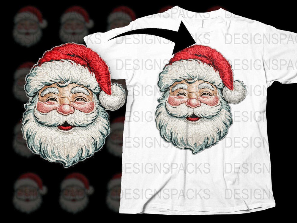 Festive Santa Claus Face T-Shirt, Christmas Holiday Graphic Tee, Unisex White Cotton Shirt, Winter Apparel Gift