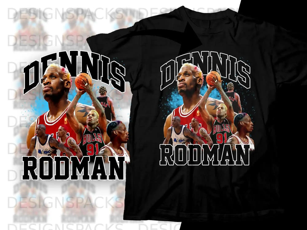 Dennis Rodman graphic tee with multiple images and "Dennis Rodman" text.