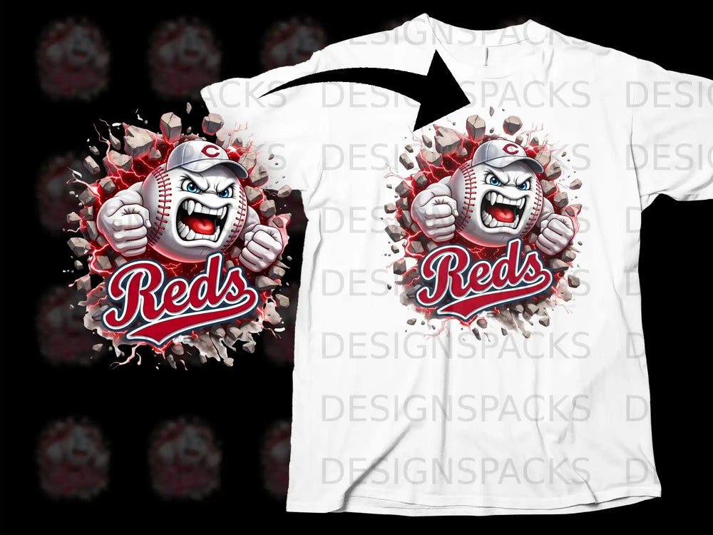 Reds Angry Baseball Mascot Graphic T-Shirt