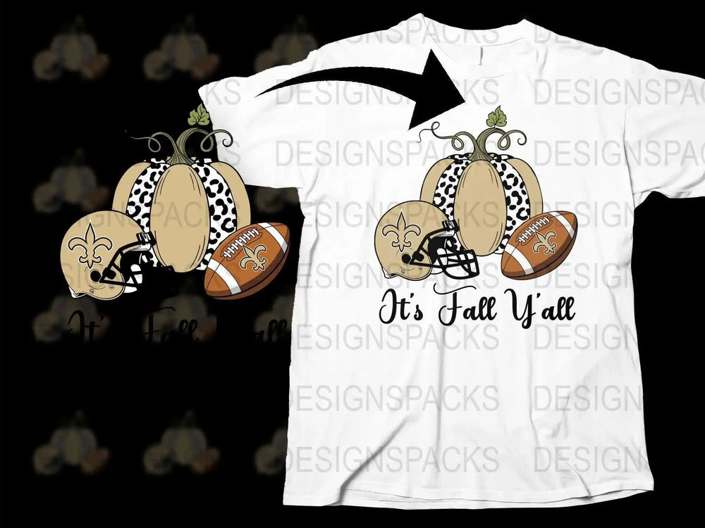 Fall Themed T-Shirt with Football and Pumpkins Design, 'It's Fall Y'all' Graphic Tee, Autumn Apparel
