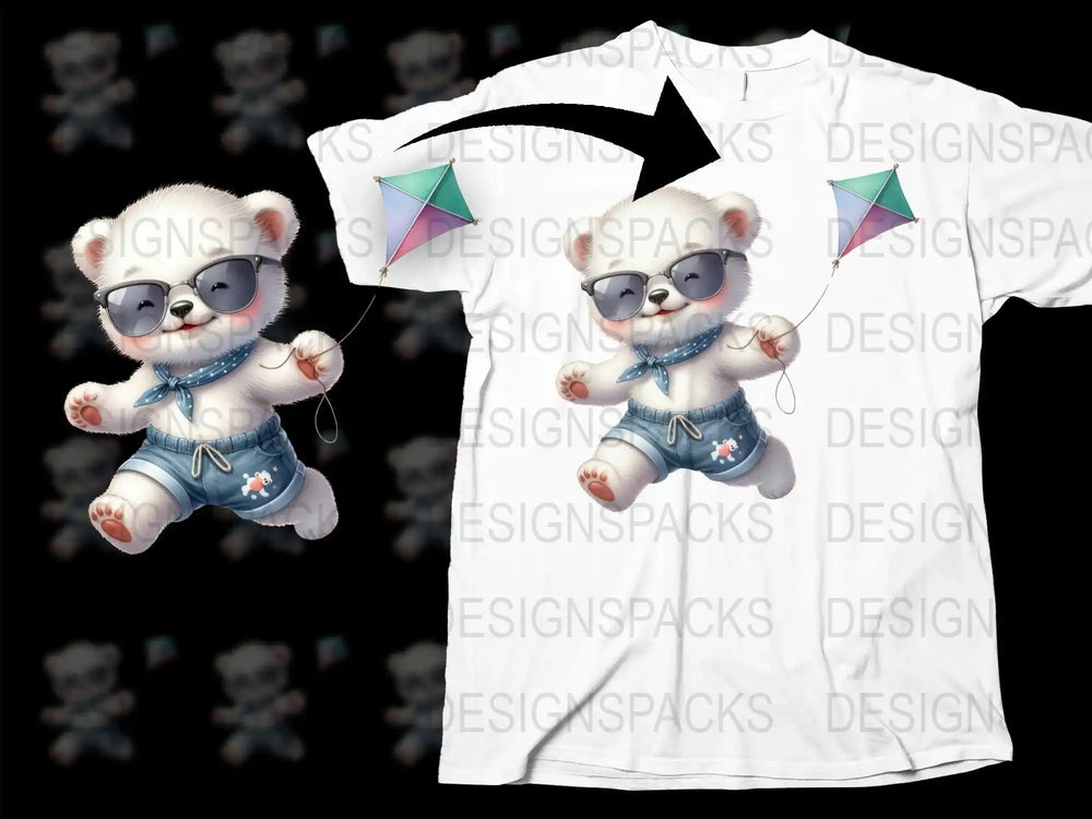 Cute Flying Cat T-Shirt, Cartoon Kitten with Glasses and Kite, Unique Graphic Tee, Casual Streetwear, Unisex Fashion