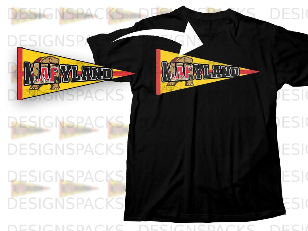 Maryland Flag Pennant Design Black T-shirt Product