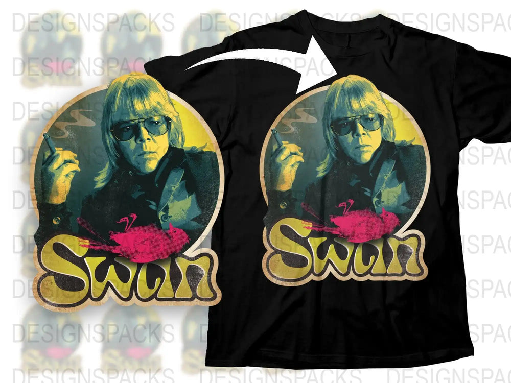 Vintage Swan Graphic T-Shirt, Retro Style Bird and Woman Print, Unique Bold Color Tee, Fashionable Streetwear Top