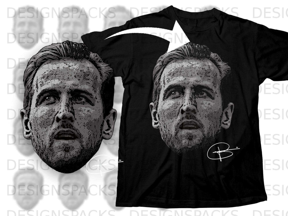 Graphic Face Print on Black T-Shirt with Signature