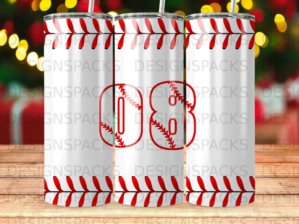 Baseball Number 08 Stitch Design White Tumbler product type
