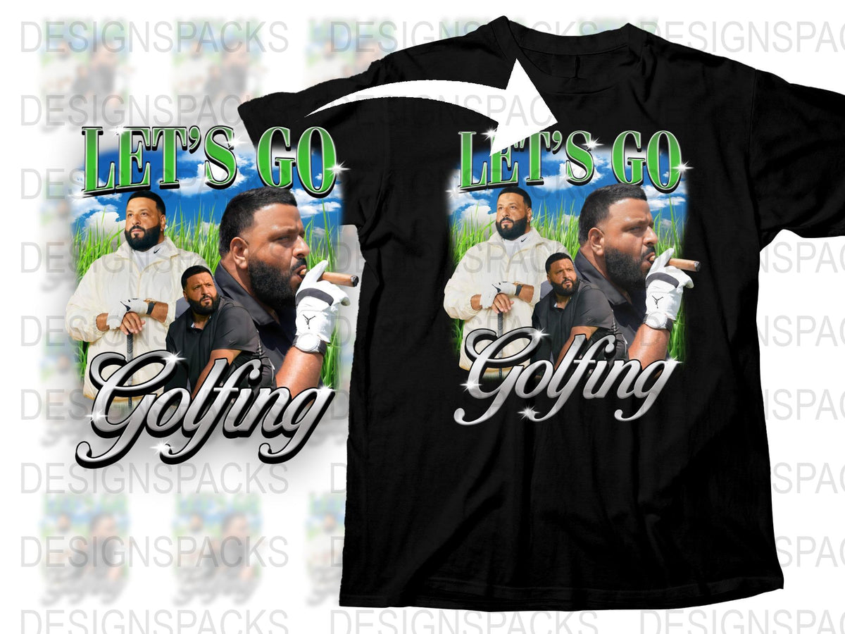 Men's Golfing T-Shirt with Let's Go Slogan, Casual Sports Tee, Black Golf Shirt, Outdoor Activity Apparel, Gift for Golfers