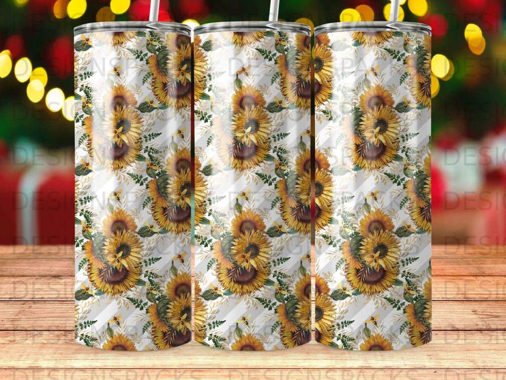 Vibrant Sunflower Bees Green Leaves Diagonal Pattern product type