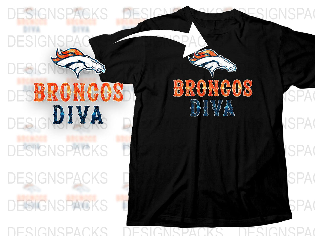 Denver Broncos Diva T-Shirt, Stylish Football Fan Apparel, Women's Black Tee
