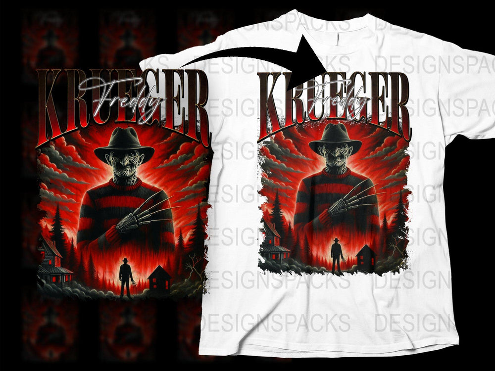 Horror Movie Inspired T-Shirt, Fiery Nightmare Design, Graphic Tee, Unisex Fashion, Collector's Item, Unique Horror Apparel