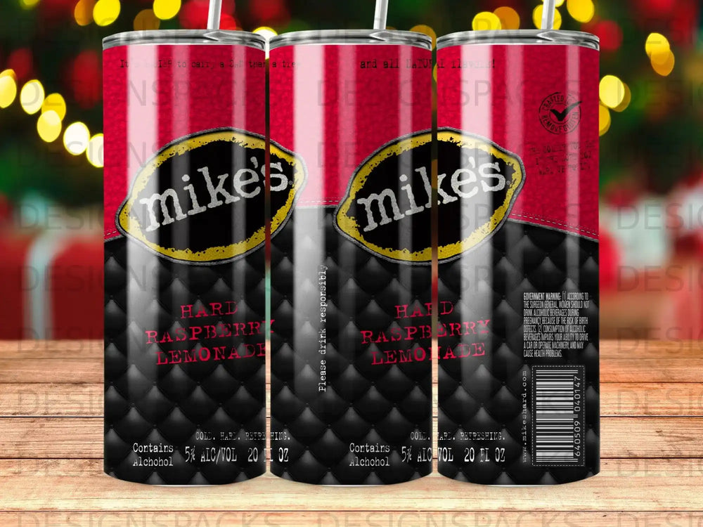 Two Mike's Hard Lemonade cans, one red, one blue, with text.