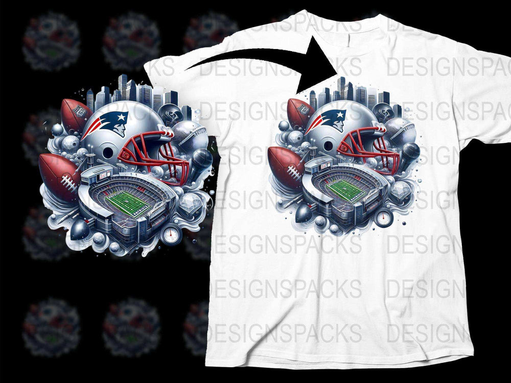 New England Patriots Stadium Themed T-Shirt, 3D Graphic Football Tee, Sports Fan Apparel