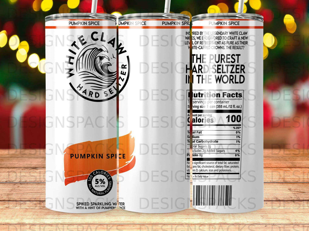 White Claw Hard Seltzer can in Pumpkin Spice flavor, with nutrition facts.