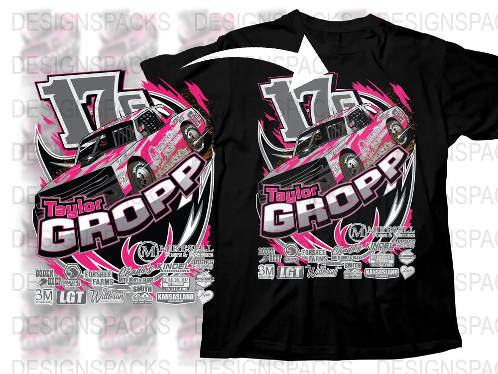 Taylor Gropp Racing T-Shirt, Pink Black Graphic Car Tee, Motorsport Fan Apparel, Unisex Adult Sizes