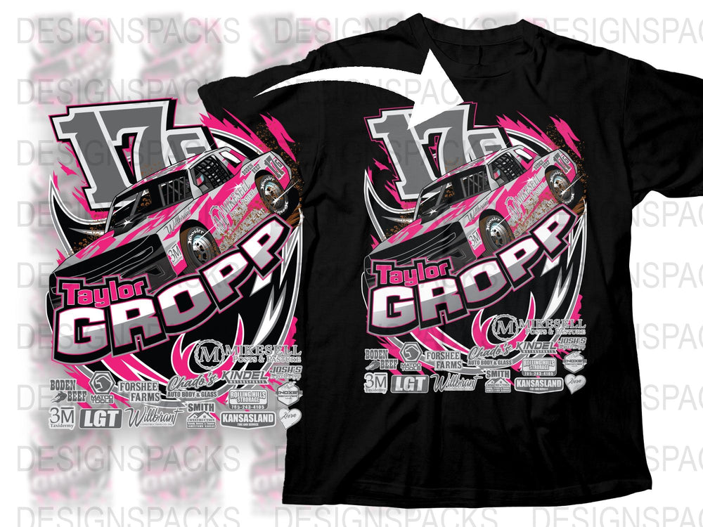 Taylor Gropp Racing T-Shirt, Pink Black Graphic Car Tee, Motorsport Fan Apparel, Unisex Adult Sizes