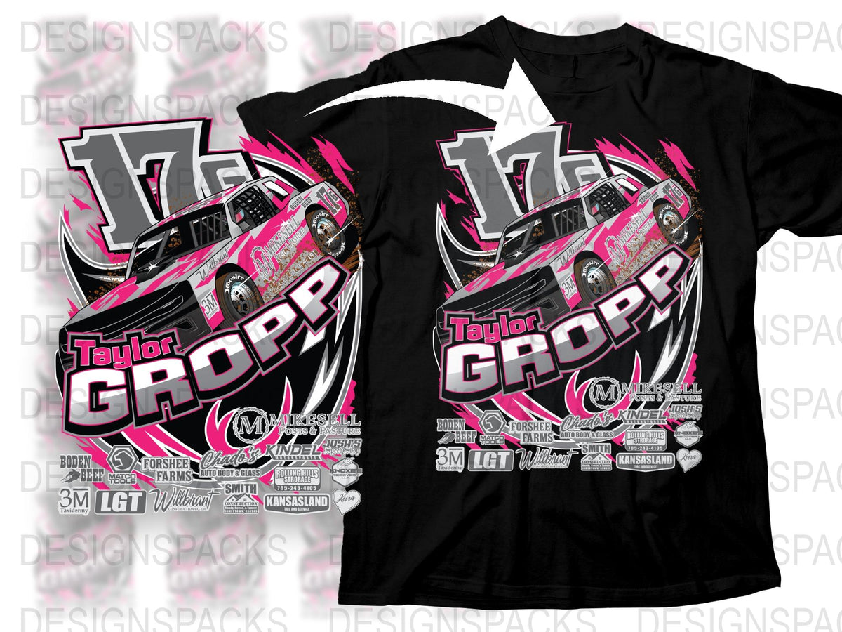 Taylor Gropp Racing T-Shirt, Pink Black Graphic Car Tee, Motorsport Fan Apparel, Unisex Adult Sizes