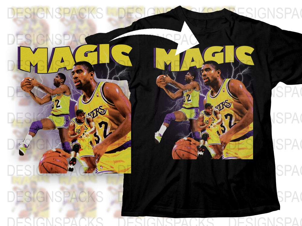Vintage Magic Johnson T-Shirt, LA Lakers Retro Basketball Tee, 90s NBA Sports Apparel, Collectible Fan Merchandise