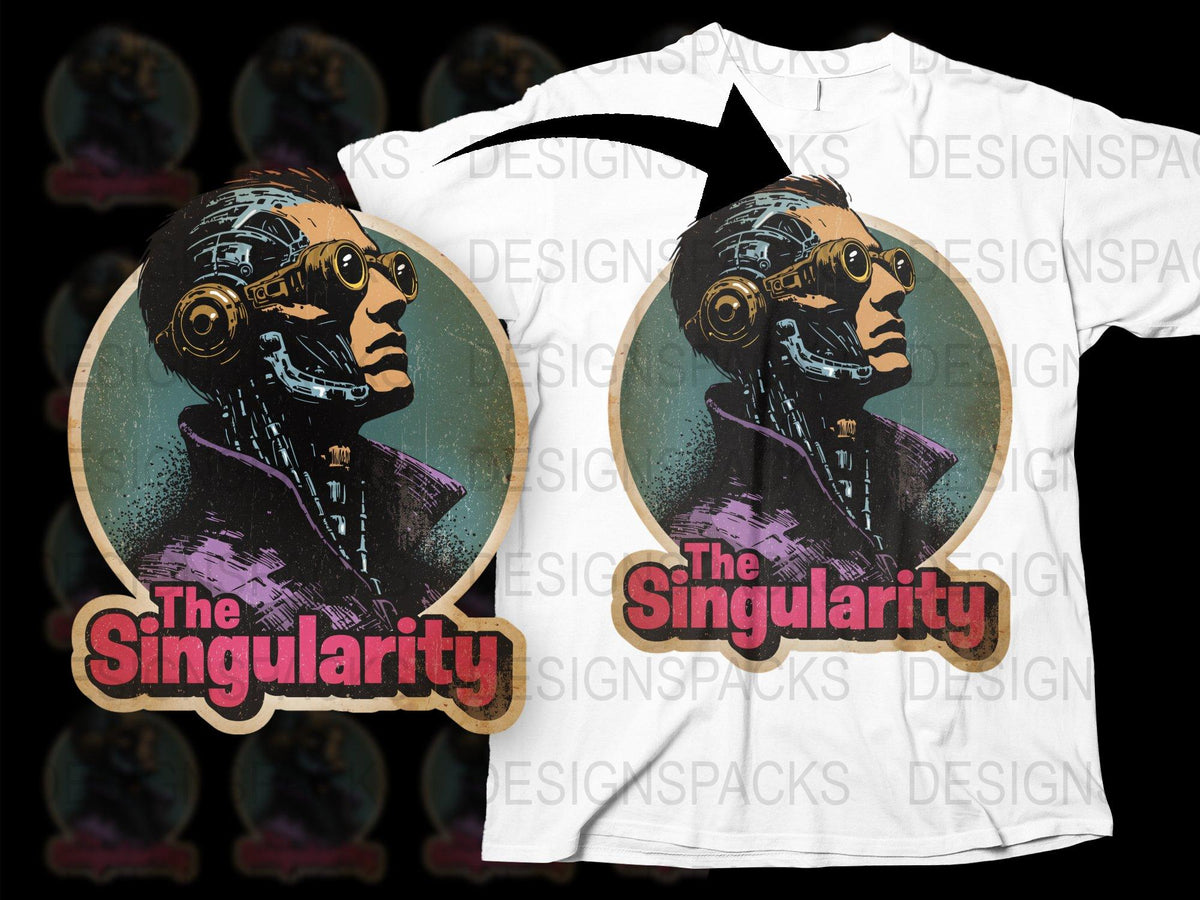 Vintage Steampunk T-Shirt, The Singularity Graphic Tee, Retro Cyberpunk Style, Men’s Fashion Top, Unique Design Shirt