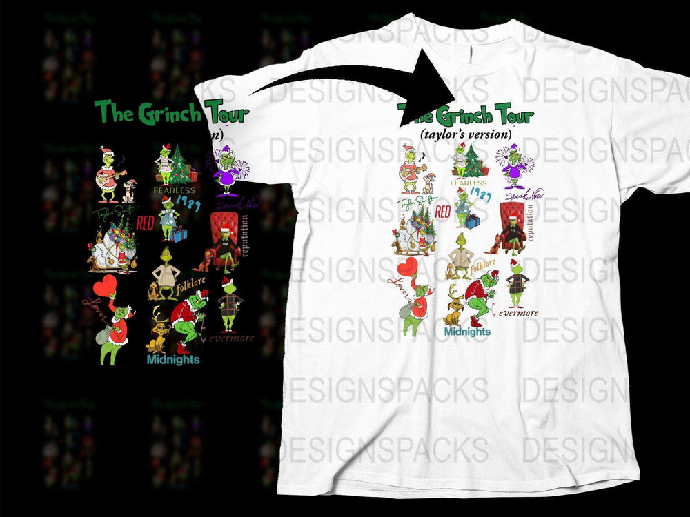 The Grinch Tour Taylor's Version Themed T-Shirt, Colorful Christmas Graphic Tee, Unisex Holiday Shirt