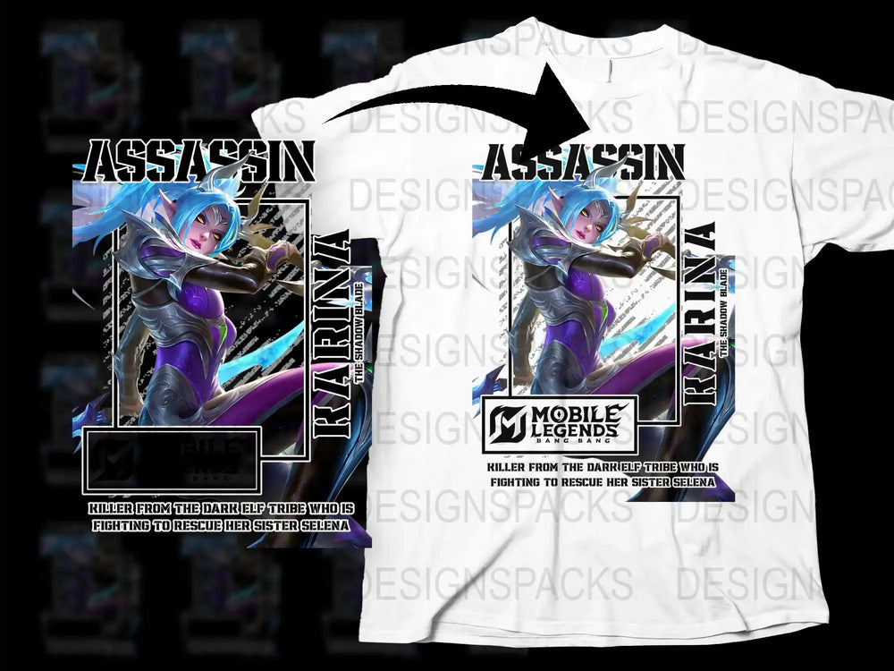Mobile Legends Karina Assassin T-Shirt, Gaming Fan Art Tee, Colorful Graphic Design Shirt