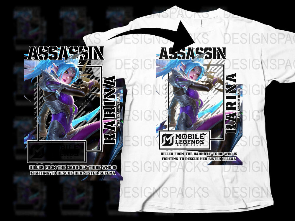 Mobile Legends Karina Assassin T-Shirt, Gaming Fan Art Tee, Colorful Graphic Design Shirt