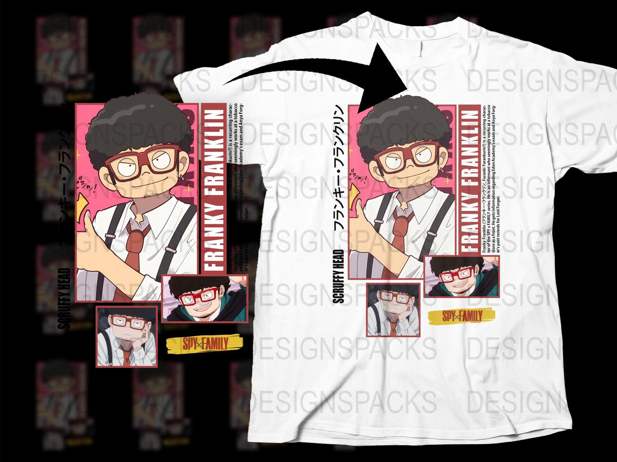 Funky Graphic Anime Style T-Shirt, Franky Franklin Cartoon Character Design, Colorful Casual Tee