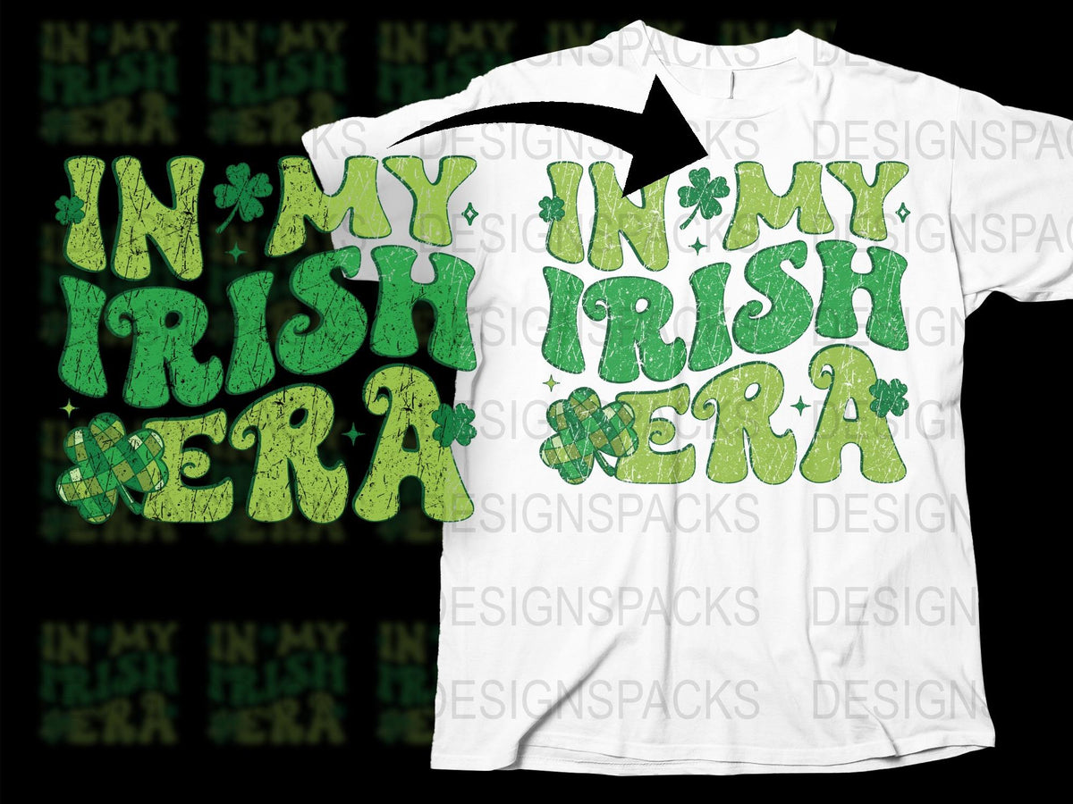 St. Patrick's Day T-Shirt, 'In My Irish Era' Quote, Green Clover Design, Unisex Adult Clothing, Festive Tee