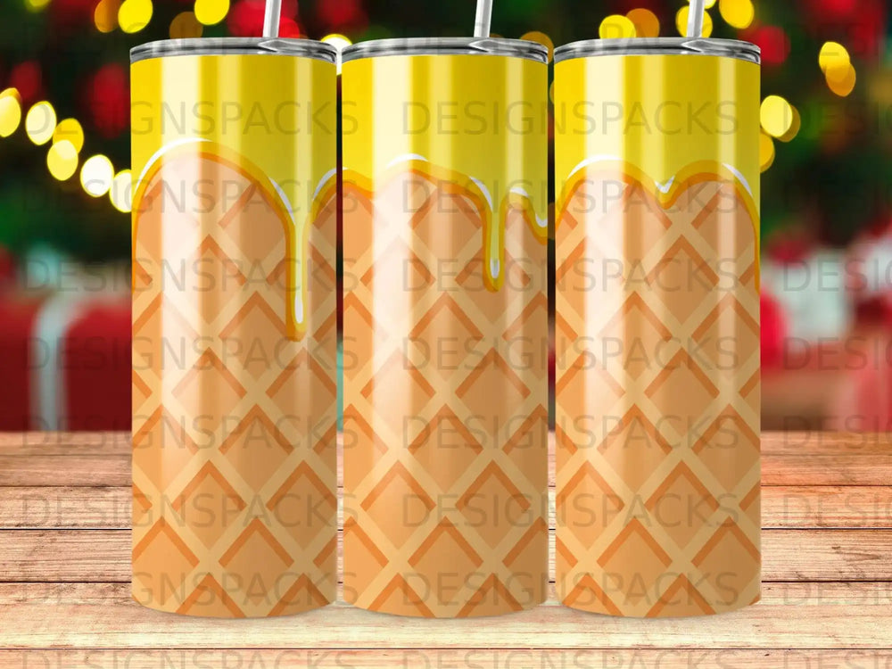 Yellow dripping waffle pattern tumbler product type