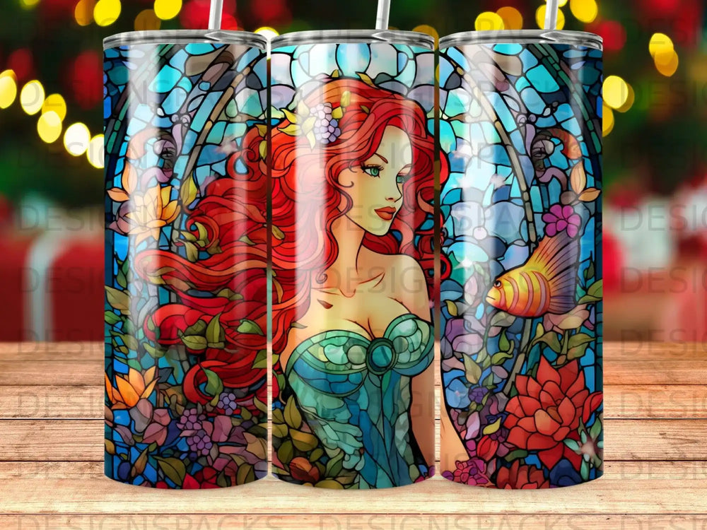 Ariel from The Little Mermaid in a stained glass design.