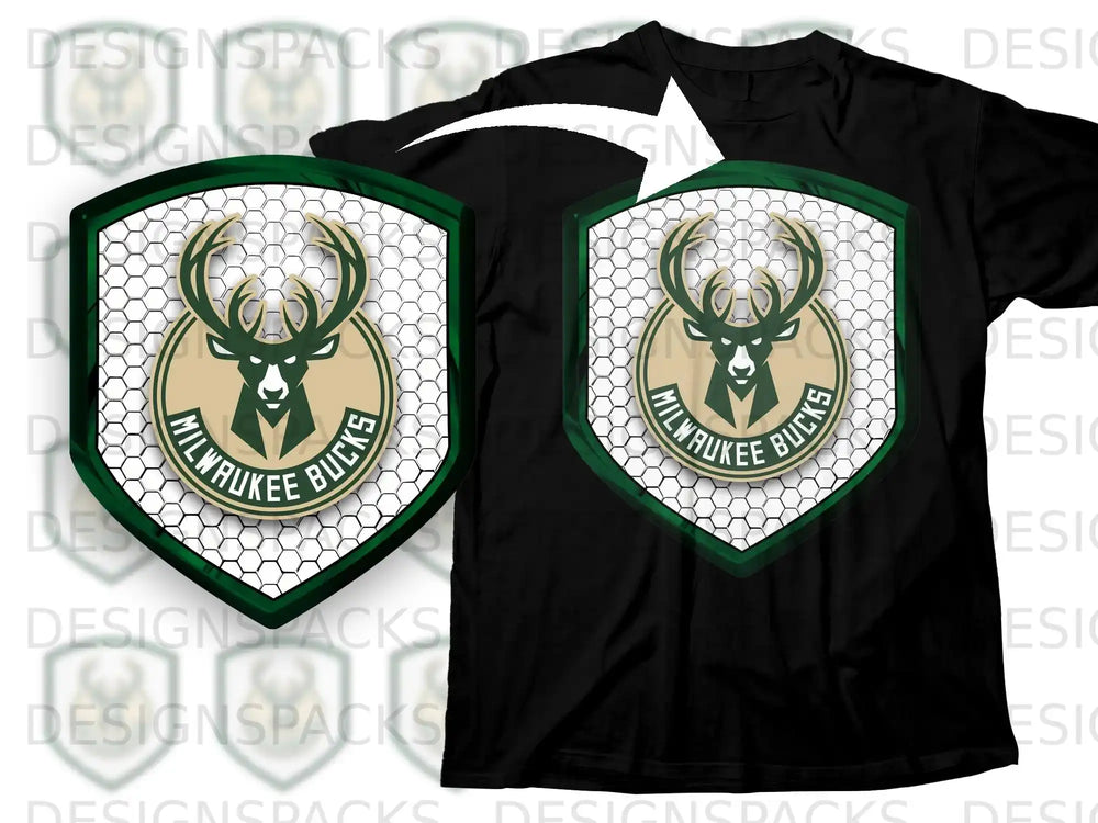 Milwaukee Bucks Logo Emblem on Black T-Shirt