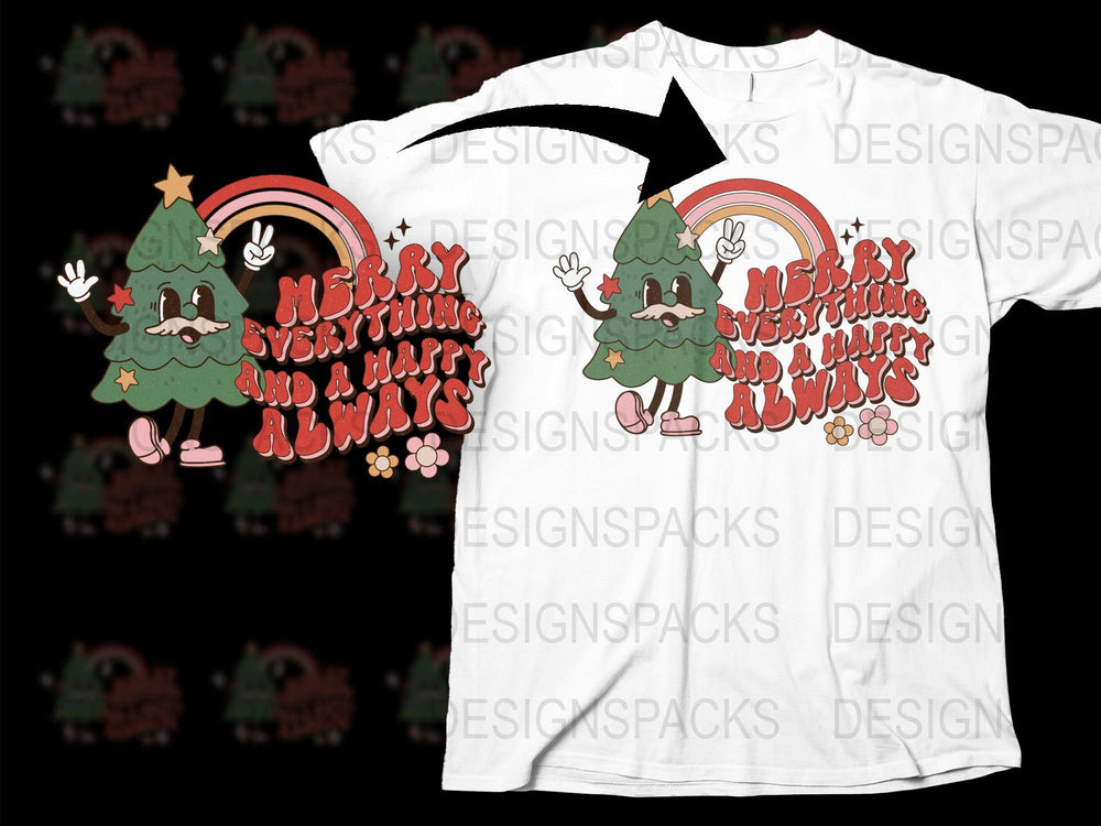 Festive Christmas Tree T-Shirt, Cute Holiday Graphic Tee, Merry and Bright, Unisex Adult Clothing