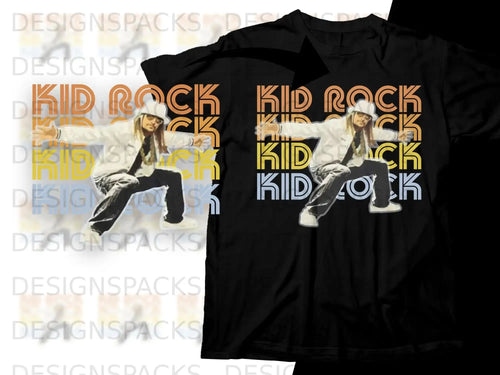 Kid Rock logo on a black t-shirt, right side has a faded overlay.