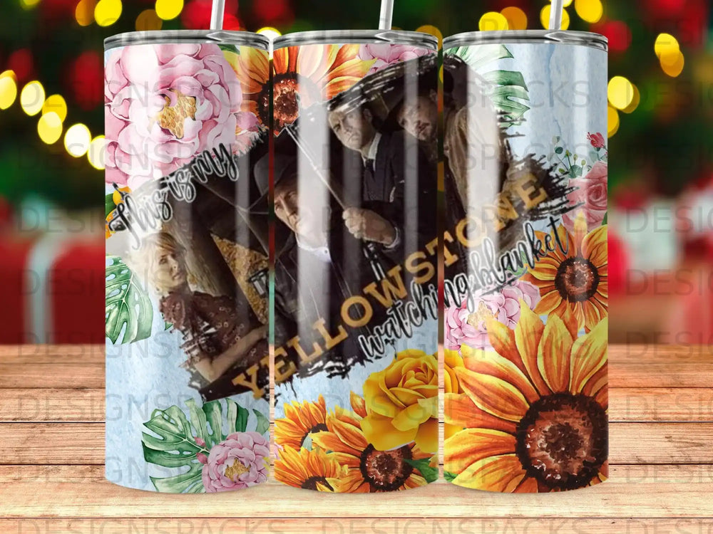Yellowstone-themed tumbler with sunflowers and floral accents.