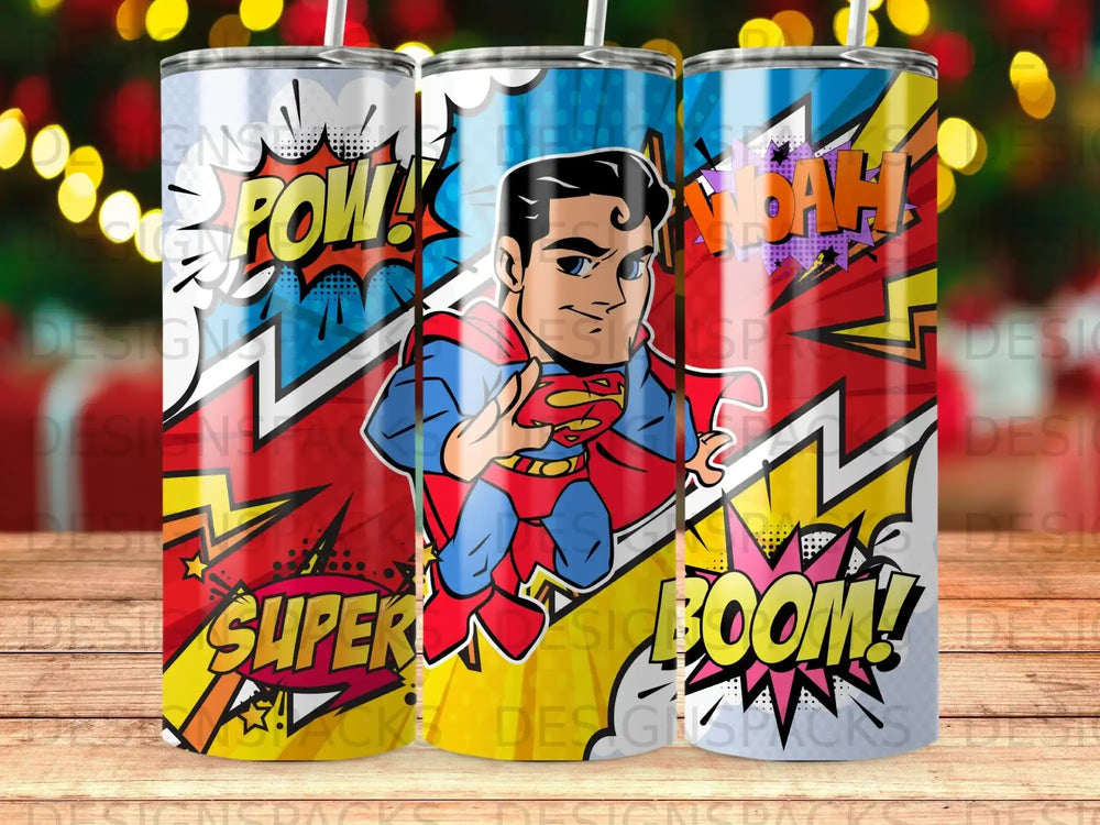 Superman in comic book style with "POW!", "BOOM!", and "NOAH!" text.