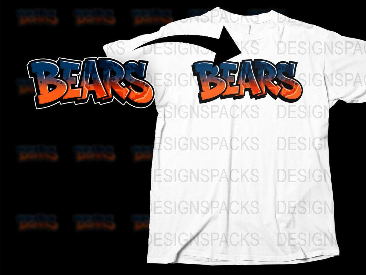 Bears Graphic T-Shirt, Retro Orange Blue Lettering, Casual Street Style, Unisex Cotton Tee, Sports Fan Apparel