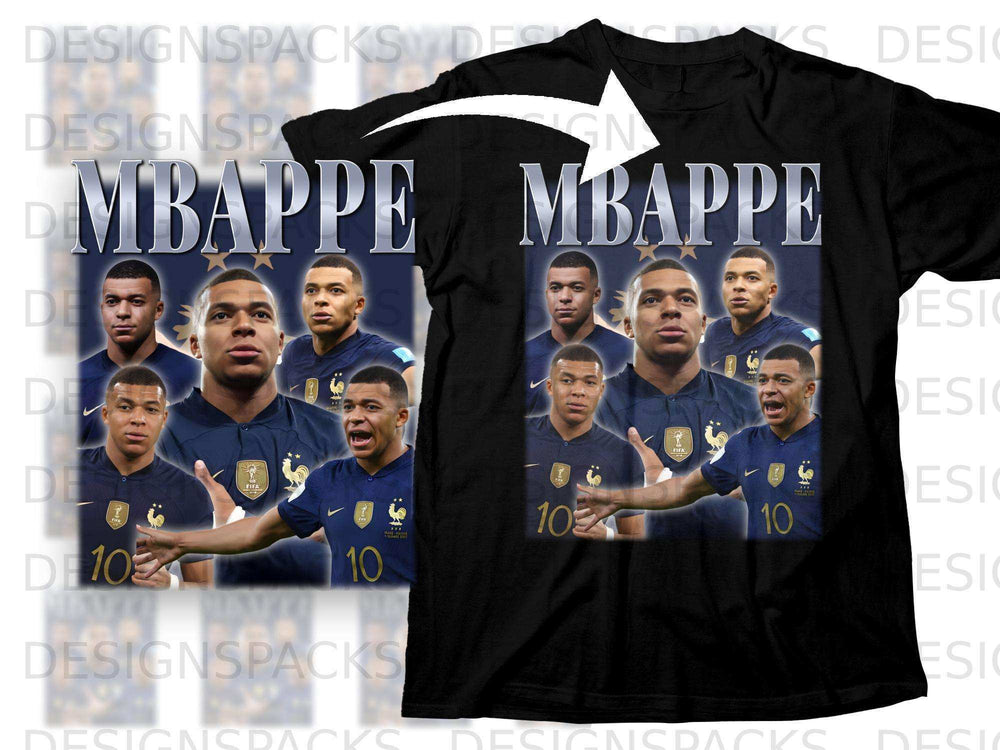 Black t-shirt featuring Kylian Mbappé and "MBAPPE" text.